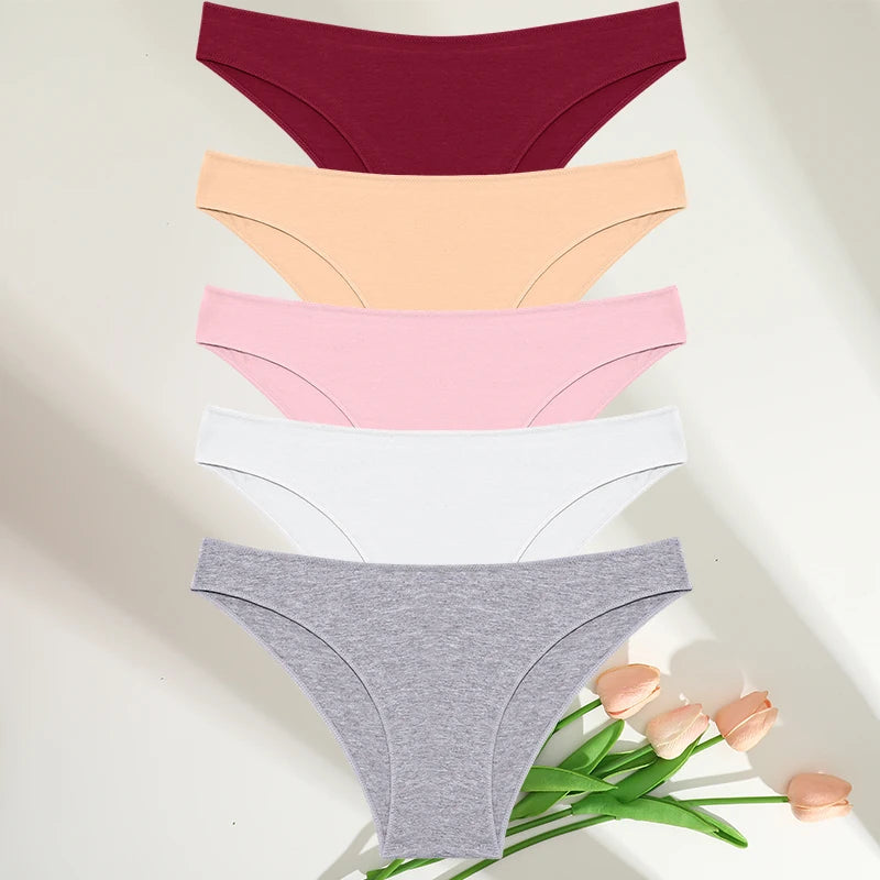 FINETOO 5PCS Cotton Panties Set 🌸 Low-Rise Soft Briefs for Women