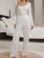 Cute Bowknot Pajama Set β Lettuce Trim Top & Long Pants π