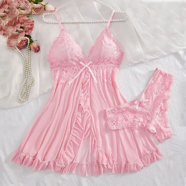 Sexy Plus Size Nightgown Set 💖Transparent Ultra-Thin Lace Pajamas