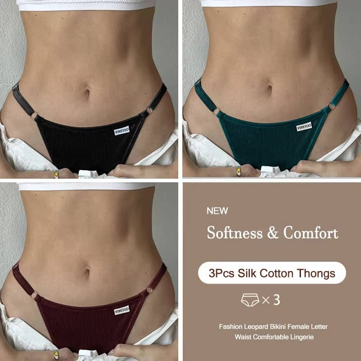 3-Pack Adjustable Cotton Thongs – Low-Waist & Seamless🌸