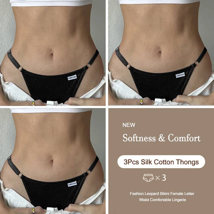 3-Pack Adjustable Cotton Thongs – Low-Waist & Seamless🌸