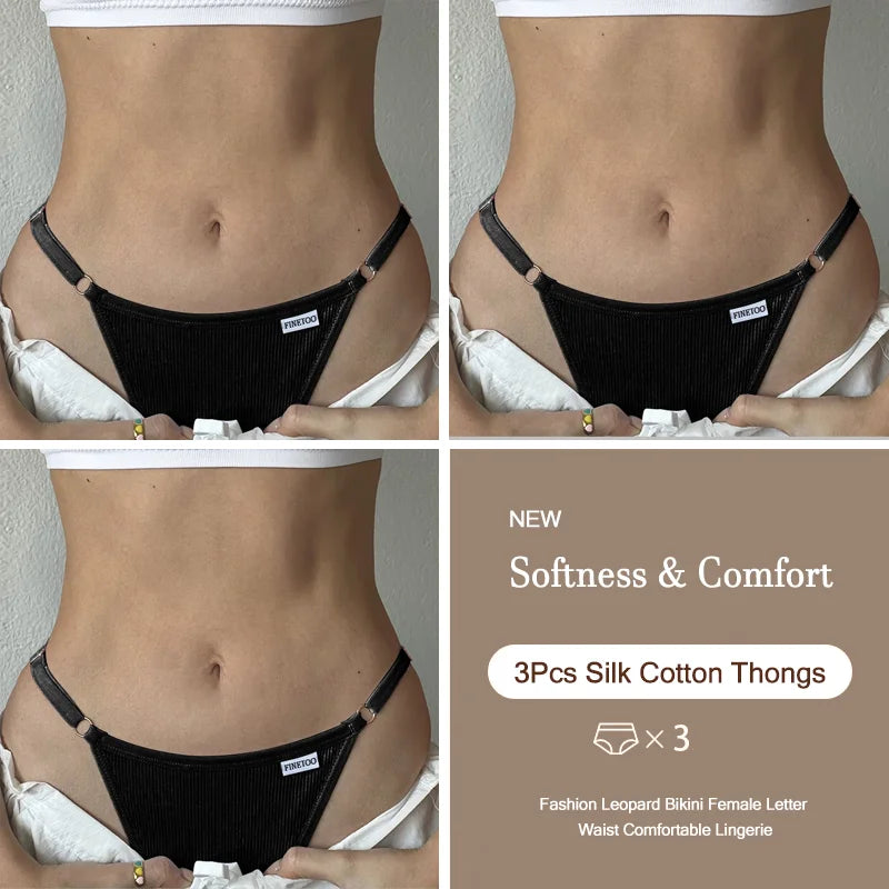3-Pack Adjustable Cotton Thongs – Low-Waist & Seamless🌸