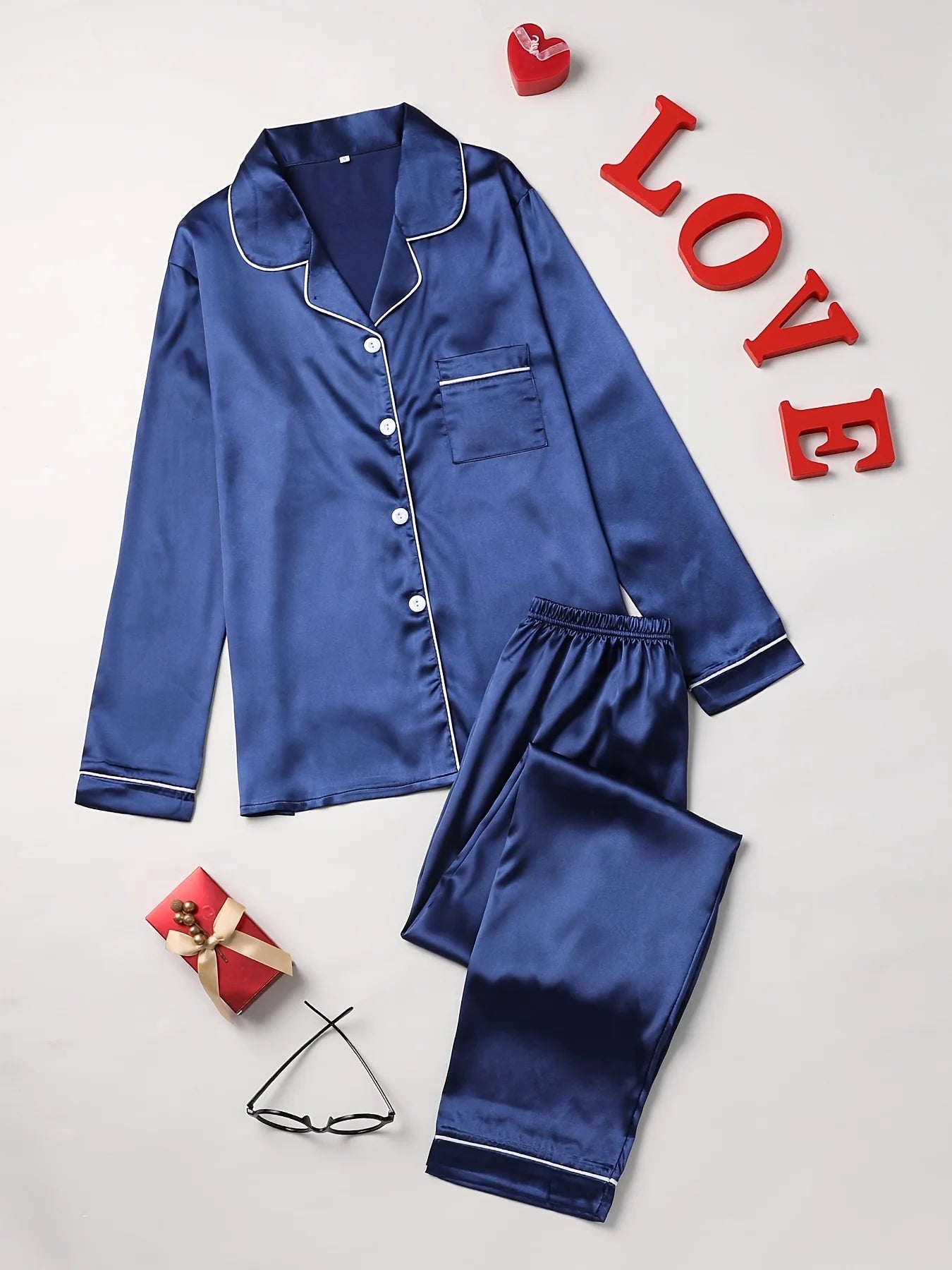 Solid Pajama Set – Long Sleeve Button-Up Top & Pants 🌙
