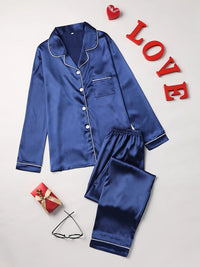 Solid Pajama Set – Long Sleeve Button-Up Top & Pants 🌙