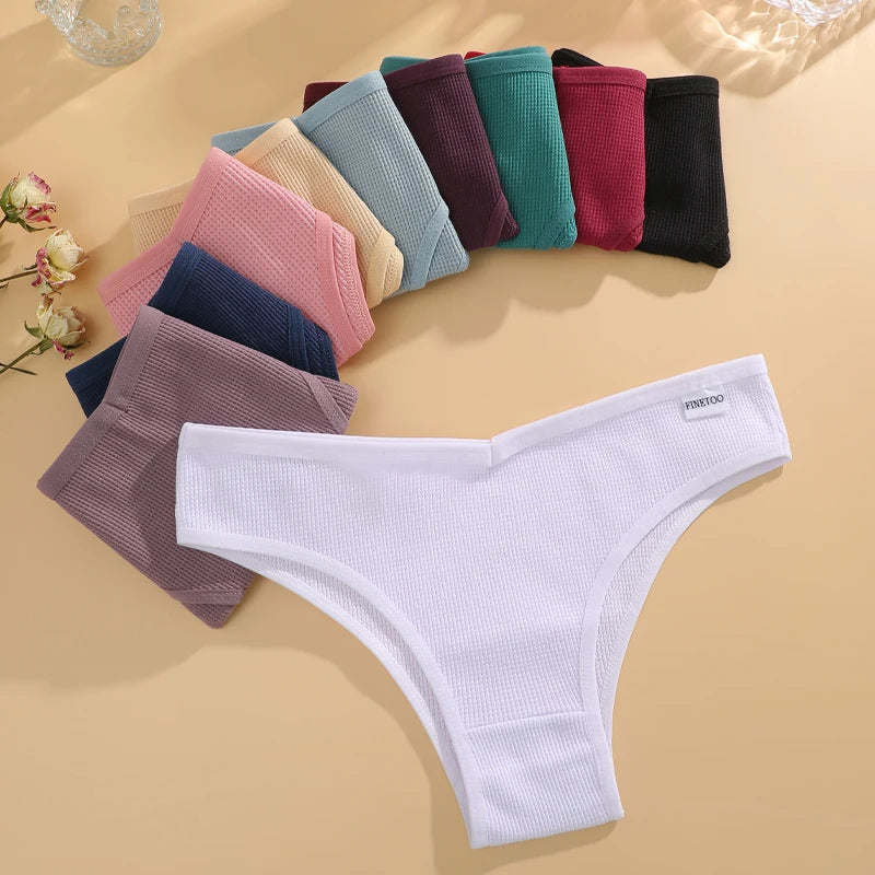 TakeTalk 7PCS Waffle Cotton Brazilian Panties Set 🌸 Sexy Low-Waist Bikini Underwear