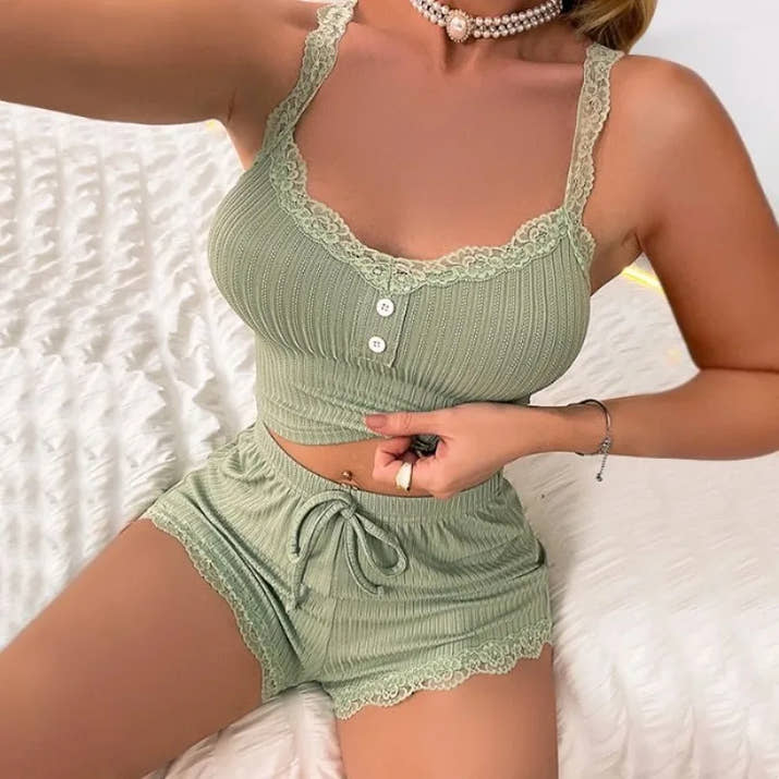 Sexy Summer Pajama Set – Spaghetti Strap Cami Top & Shorts 🌙