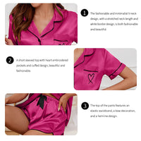 Heart Pocket Pajama Set – Short Sleeve Button Top & Shorts 💤