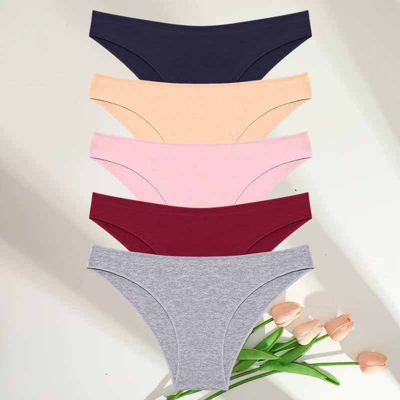 FINETOO 5PCS Cotton Panties Set 🌸 Low-Rise Soft Briefs for Women