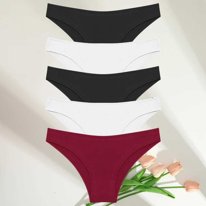 FINETOO 5PCS Cotton Panties Set 🌸 Low-Rise Soft Briefs for Women