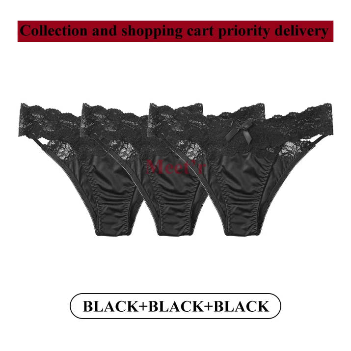 Meet'r 3Pcs Sexy Lace Panties Set 💕 Low-Waist Breathable G-String Briefs