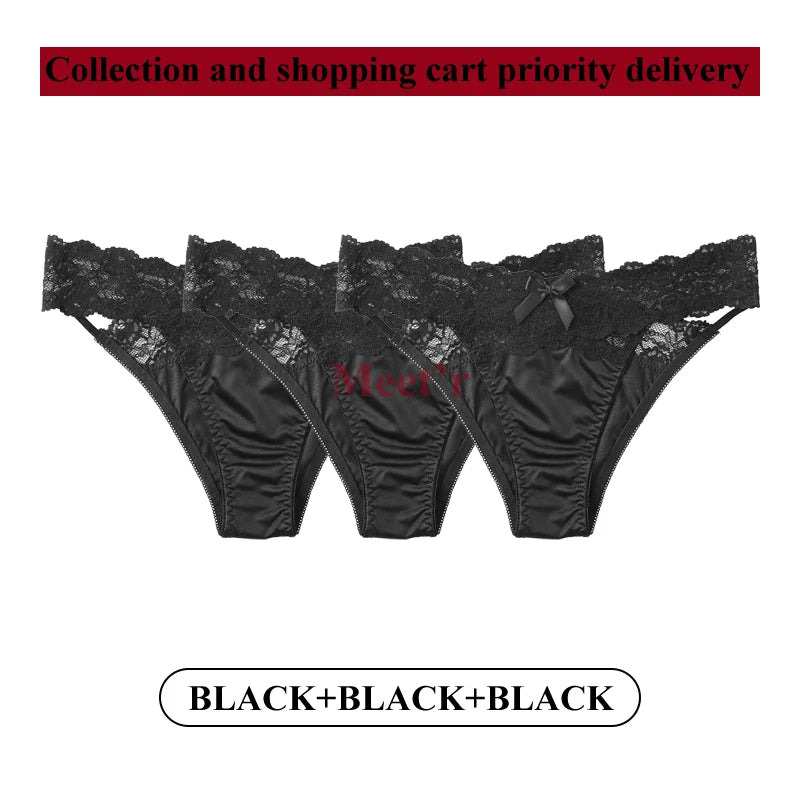 Meet'r 3Pcs Sexy Lace Panties Set 💕 Low-Waist Breathable G-String Briefs