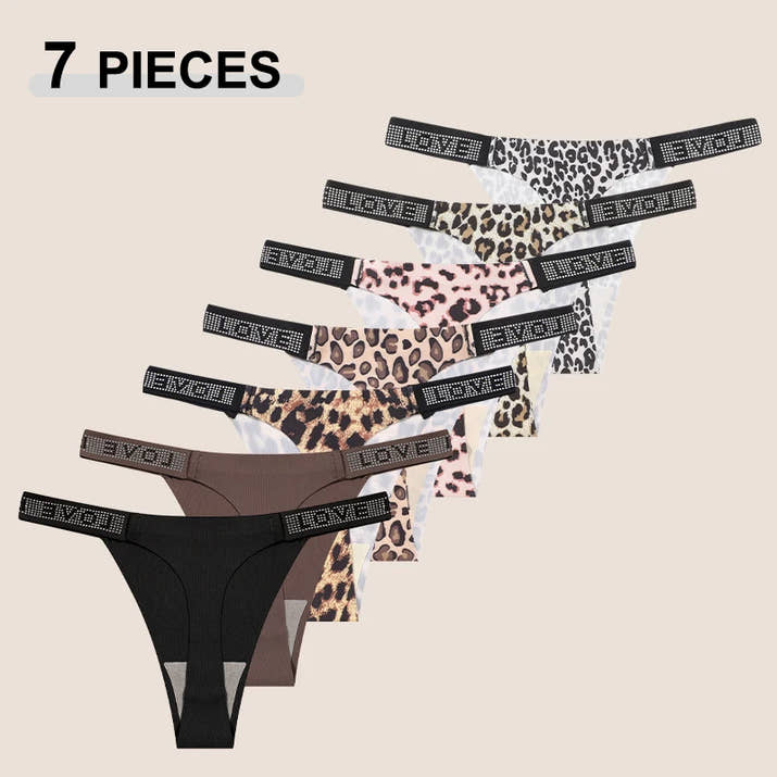 All Of Me 7-Piece Leopard Print G-String Set 🐆 Sexy Low-Waist Panties