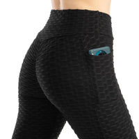 High-Waist Hip-Lift Bubble Leggings – Pocket Fitness & Gym Pants 🌟