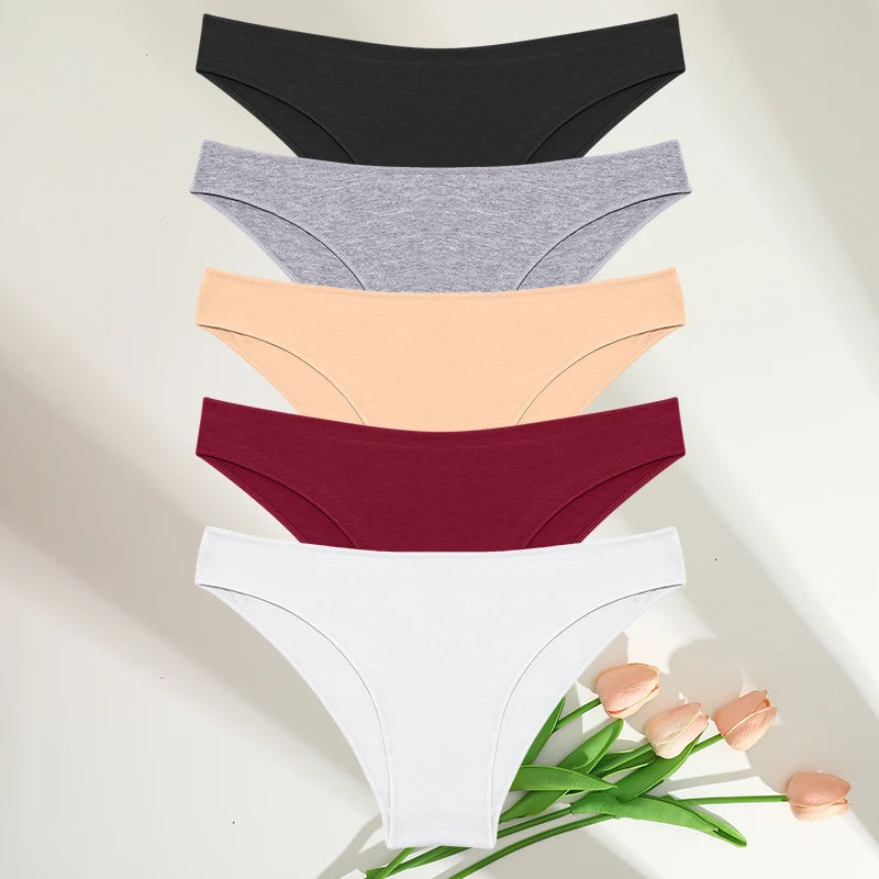 FINETOO 5PCS Cotton Panties Set 🌸 Low-Rise Soft Briefs for Women