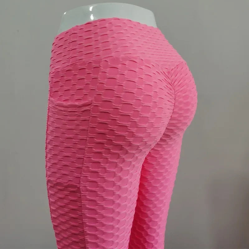 High-Waist Hip-Lift Bubble Leggings – Pocket Fitness & Gym Pants 🌟
