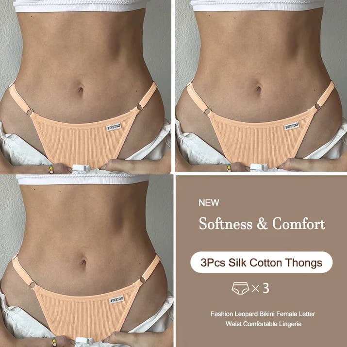 3-Pack Adjustable Cotton Thongs – Low-Waist & Seamless🌸