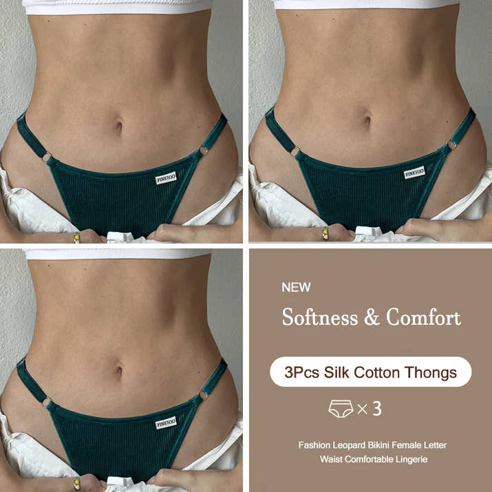 3-Pack Adjustable Cotton Thongs – Low-Waist & Seamless🌸