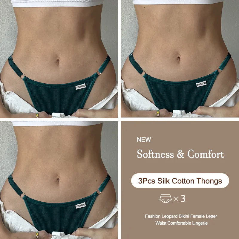 3-Pack Adjustable Cotton Thongs – Low-Waist & Seamless🌸
