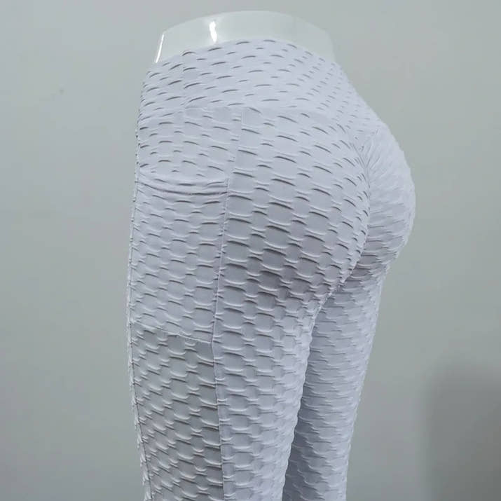 High-Waist Hip-Lift Bubble Leggings – Pocket Fitness & Gym Pants 🌟