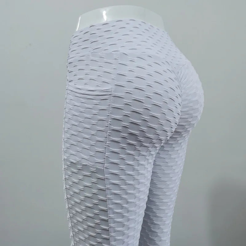 High-Waist Hip-Lift Bubble Leggings – Pocket Fitness & Gym Pants 🌟