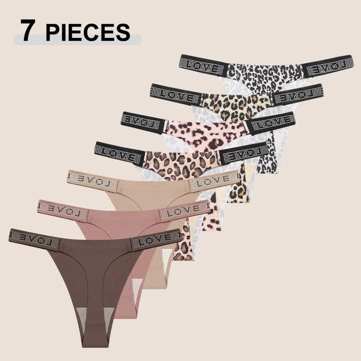 All Of Me 7-Piece Leopard Print G-String Set 🐆 Sexy Low-Waist Panties