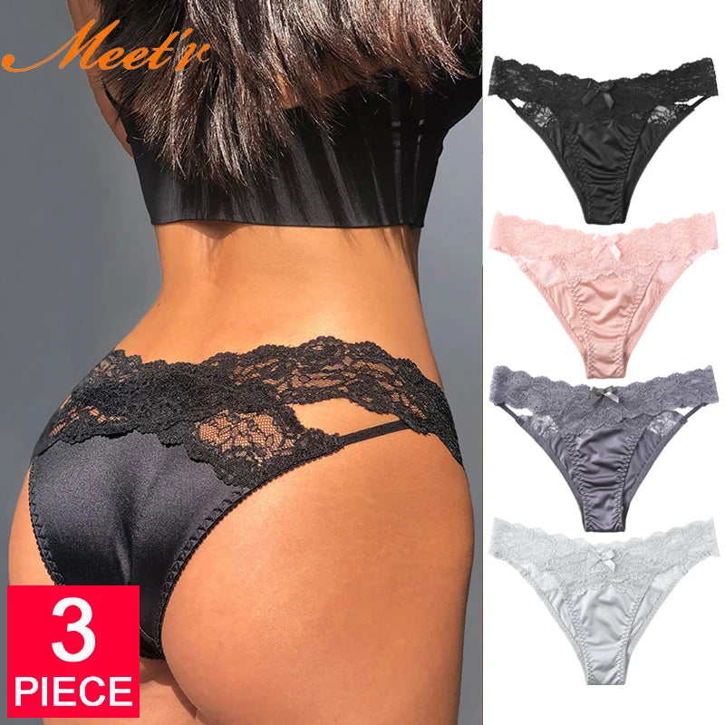 Meet'r 3Pcs Sexy Lace Panties Set 💕 Low-Waist Breathable G-String Briefs