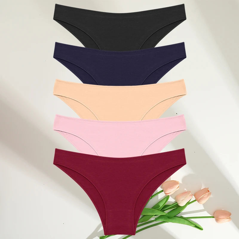 FINETOO 5PCS Cotton Panties Set 🌸 Low-Rise Soft Briefs for Women