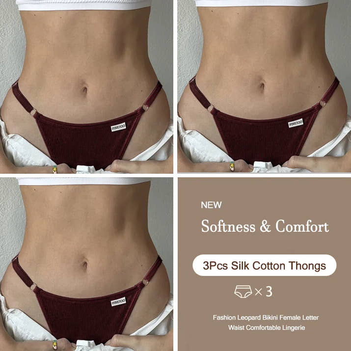 3-Pack Adjustable Cotton Thongs – Low-Waist & Seamless🌸