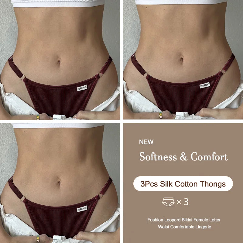 3-Pack Adjustable Cotton Thongs – Low-Waist & Seamless🌸