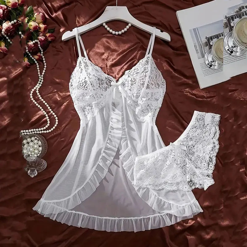 Sexy Plus Size Nightgown Set 💖Transparent Ultra-Thin Lace Pajamas