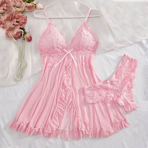 Sexy Plus Size Nightgown Set 💖Transparent Ultra-Thin Lace Pajamas