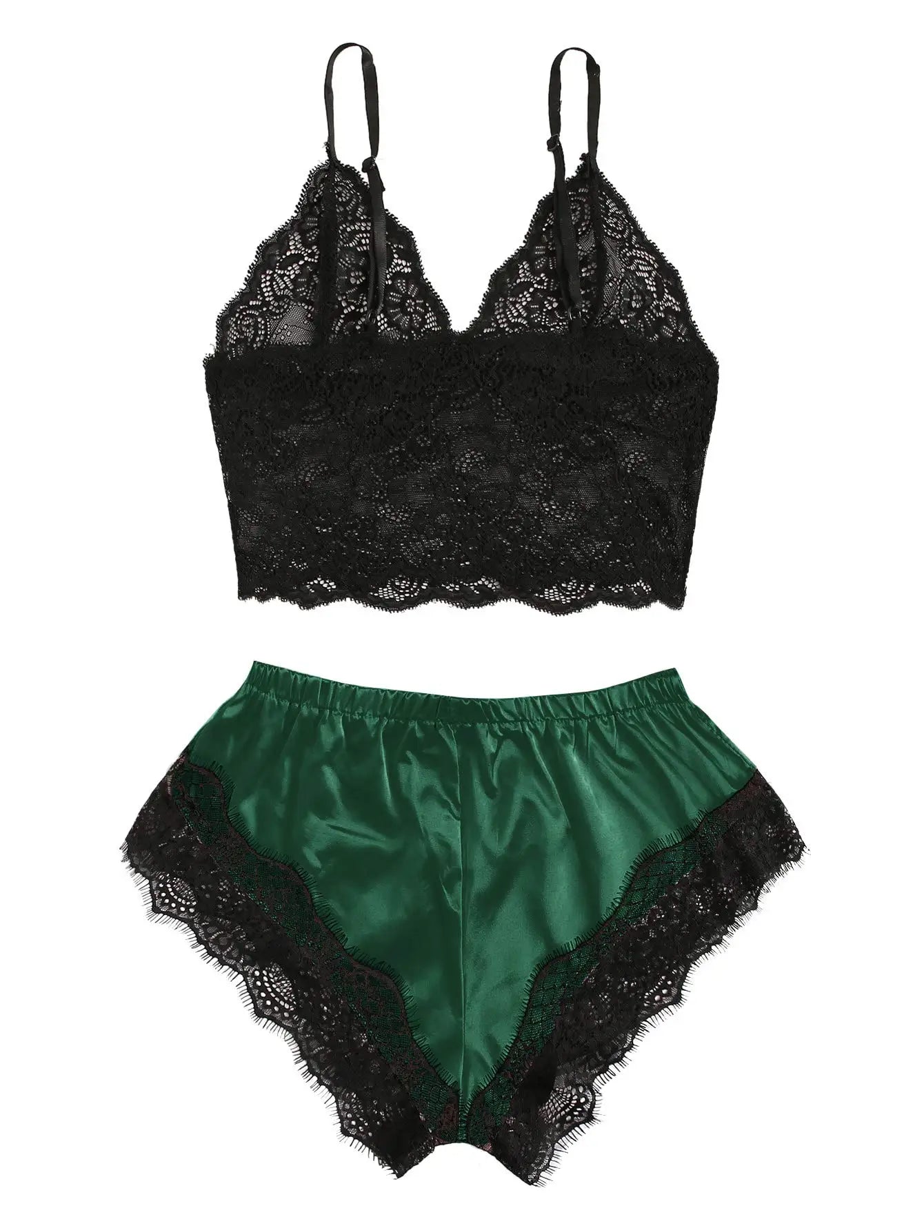 Sexy Lace Pajama Set – Bralette Cami Top & Shorts 🌙