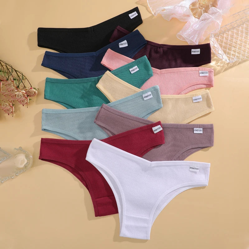 TakeTalk 7PCS Waffle Cotton Brazilian Panties Set 🌸 Sexy Low-Waist Bikini Underwear