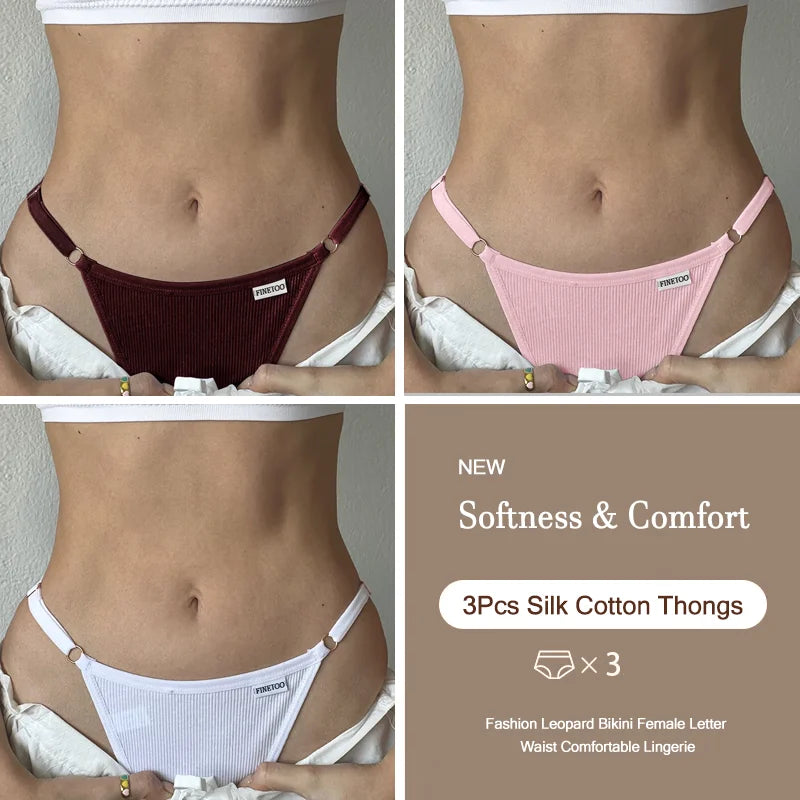 3-Pack Adjustable Cotton Thongs – Low-Waist & Seamless🌸
