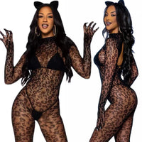 Black Leopard Lace Bodysuit – Sexy Fishnet Jumpsuit 🌙