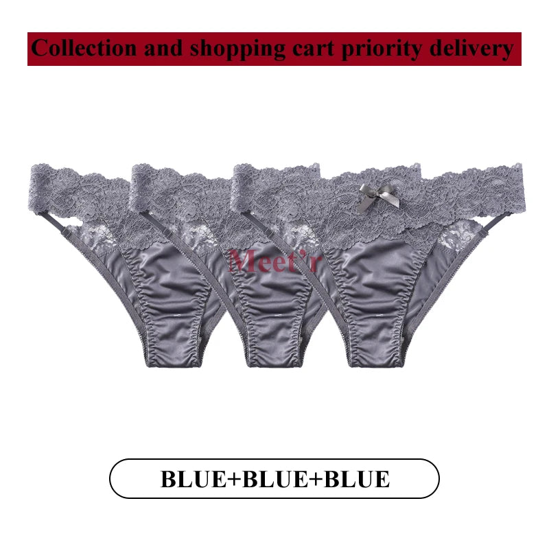 Meet'r 3Pcs Sexy Lace Panties Set 💕 Low-Waist Breathable G-String Briefs