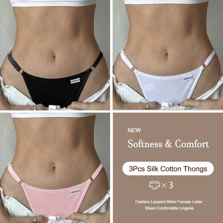3-Pack Adjustable Cotton Thongs – Low-Waist & Seamless🌸