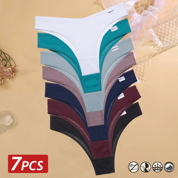 TakeTalk 7PCS Waffle Cotton Brazilian Panties Set 🌸 Sexy Low-Waist Bikini Underwear