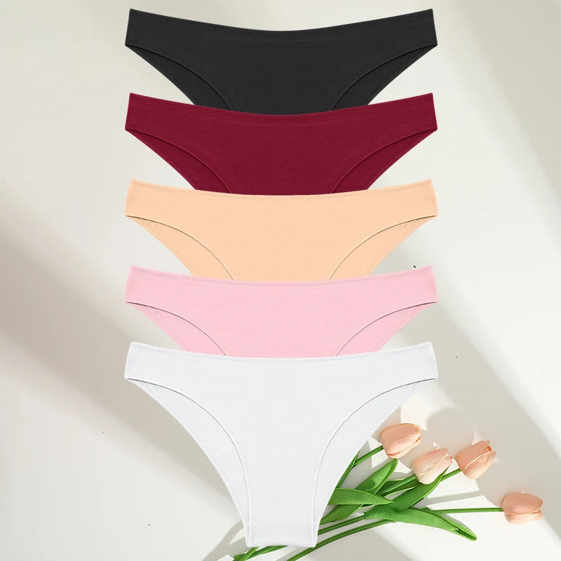FINETOO 5PCS Cotton Panties Set 🌸 Low-Rise Soft Briefs for Women