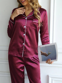 Solid Pajama Set – Long Sleeve Button-Up Top & Pants 🌙