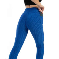 High-Waist Hip-Lift Bubble Leggings – Pocket Fitness & Gym Pants 🌟