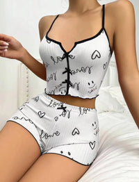 Cute Heart Print Pajama Set – Cami Top & Shorts 🌙