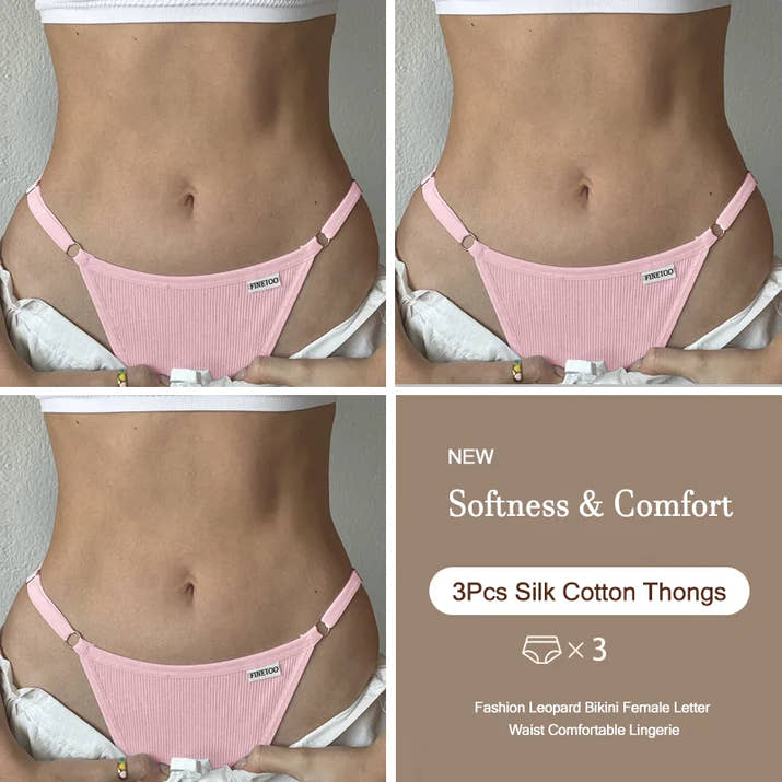 3-Pack Adjustable Cotton Thongs – Low-Waist & Seamless🌸