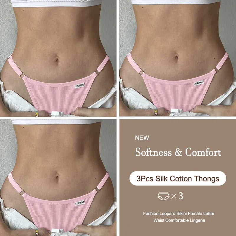 3-Pack Adjustable Cotton Thongs – Low-Waist & Seamless🌸