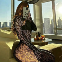 Black Leopard Lace Bodysuit – Sexy Fishnet Jumpsuit 🌙