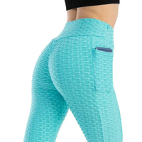 High-Waist Hip-Lift Bubble Leggings – Pocket Fitness & Gym Pants 🌟
