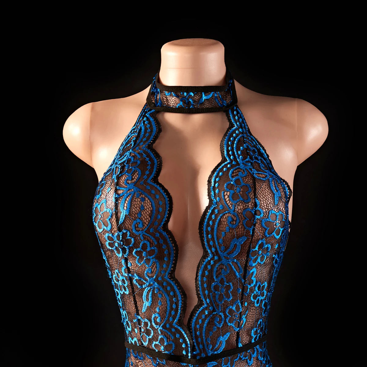 Blue Open-Cross Bodysuit 🔥 Sexy Crotchless Lace Lingerie