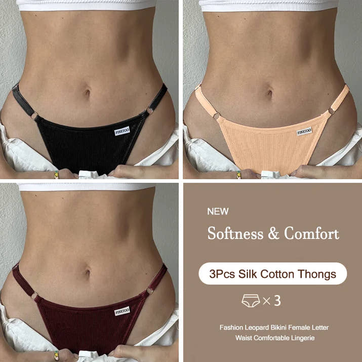 3-Pack Adjustable Cotton Thongs – Low-Waist & Seamless🌸