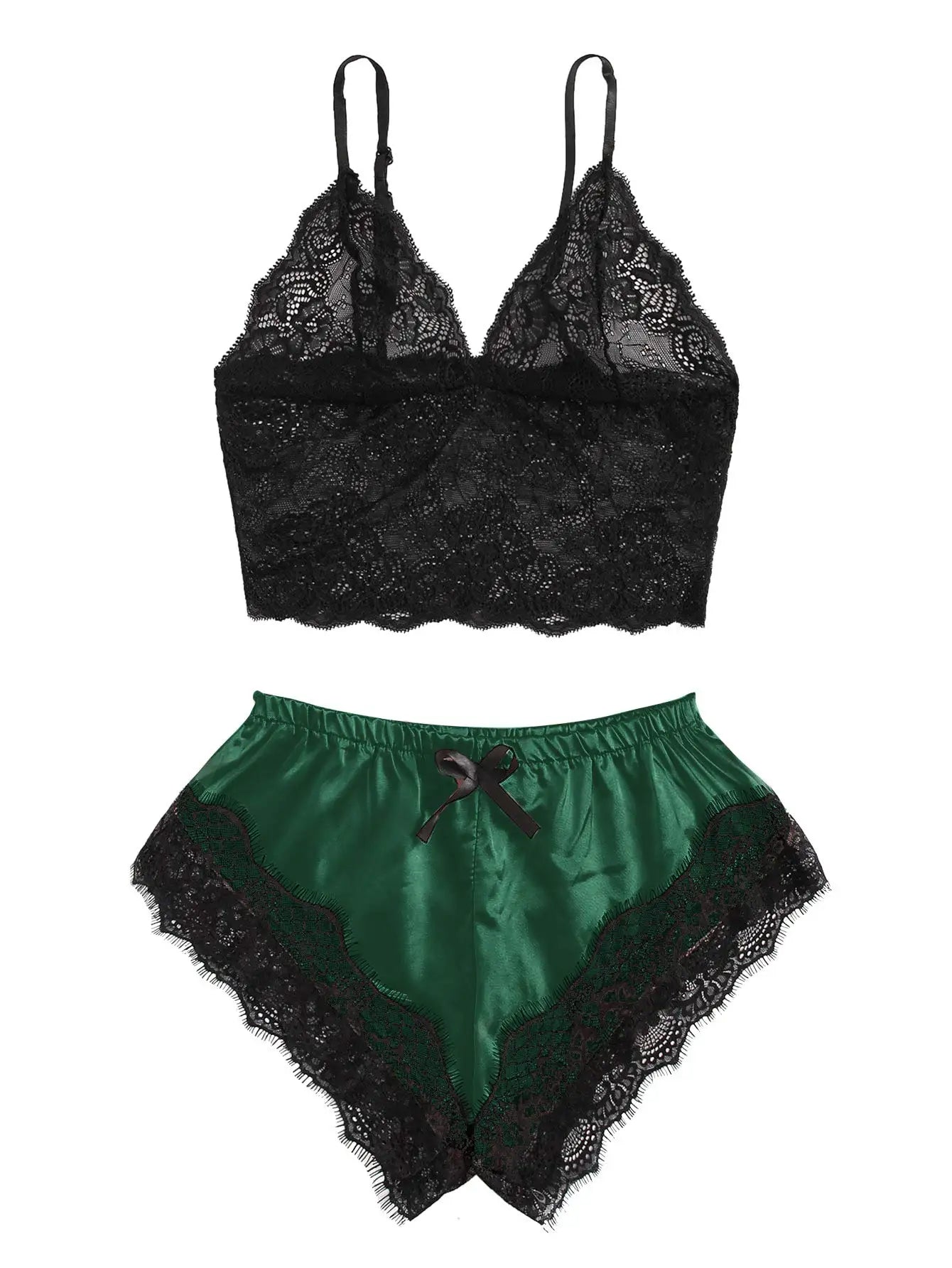 Sexy Lace Pajama Set – Bralette Cami Top & Shorts 🌙