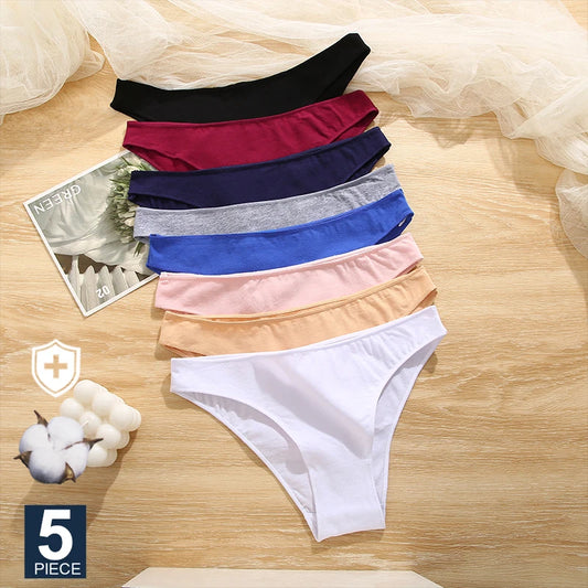 FINETOO 5PCS Cotton Panties Set 🌸 Low-Rise Soft Briefs for Women